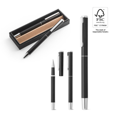 LEAH. Roller and ballpoint pen set in aluminium 94 rAL) with clip